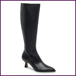 Knee High Boots Pointy Toe Kitten Heels Wide Calf Stiletto Dress Boots